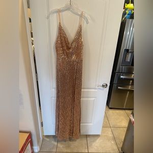 Windsor women’s rose gold Blair Sequin Wrap-Front Formal Dress large new w tags